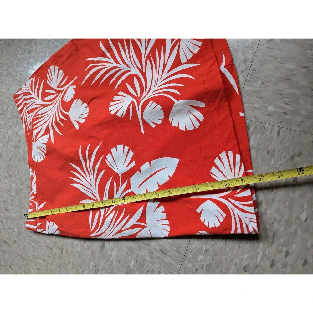 Boden‎ Red White Resortwear Palm Leaf Print A-Line Skirt Elastic US 8L UK 12L